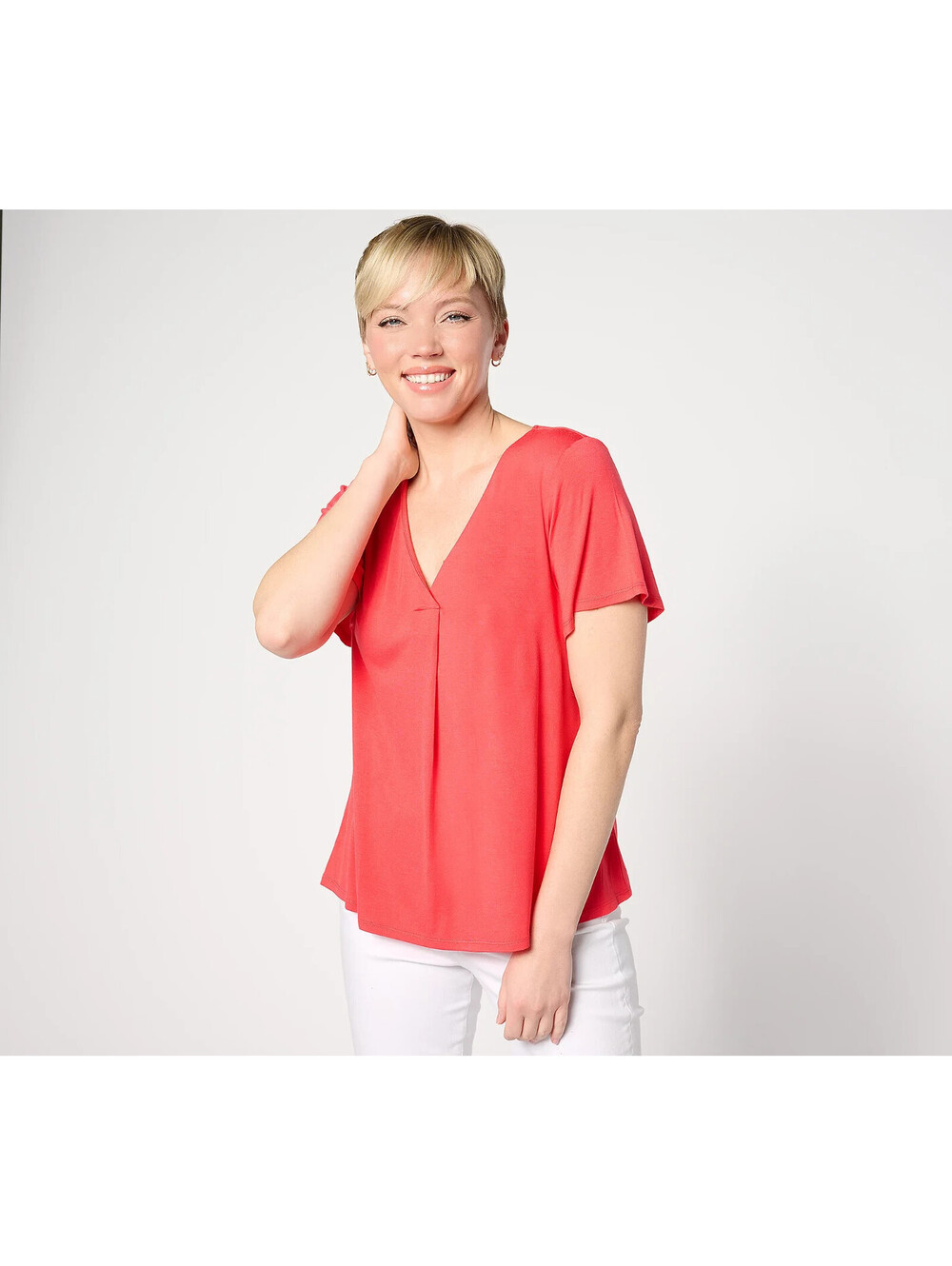 #203 BEAUTIFUL by Lawrence Zarian Ecovero Jersey Knit V-Neck Top SIZE S
